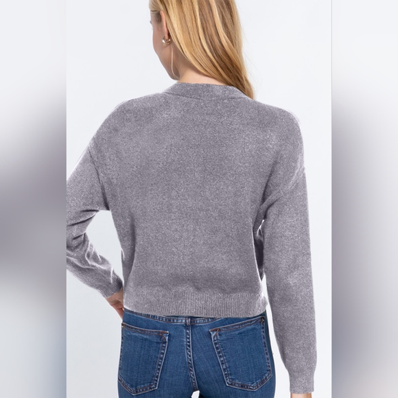 Just In!! ACTIVE BASIC V-Neck Button Up Long Sleeve Knit Cardigan - Picture 2 of 4